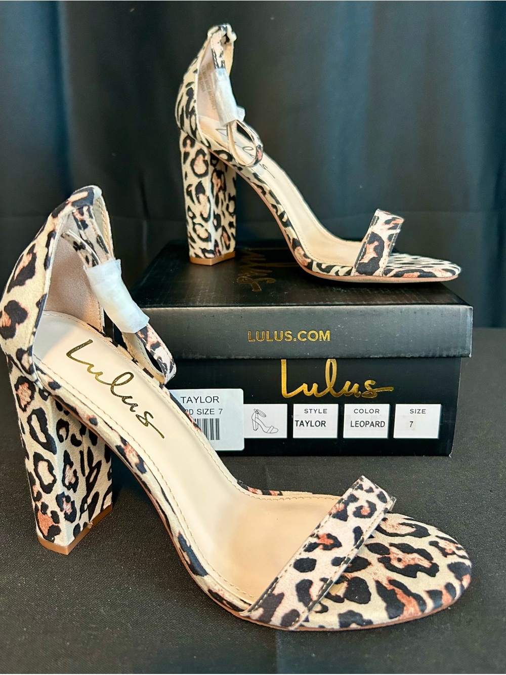 Lulu's Leopard Print Block Heel Sandals in Tan and Black
